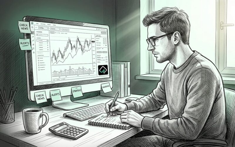 Trader working at home office funding setup