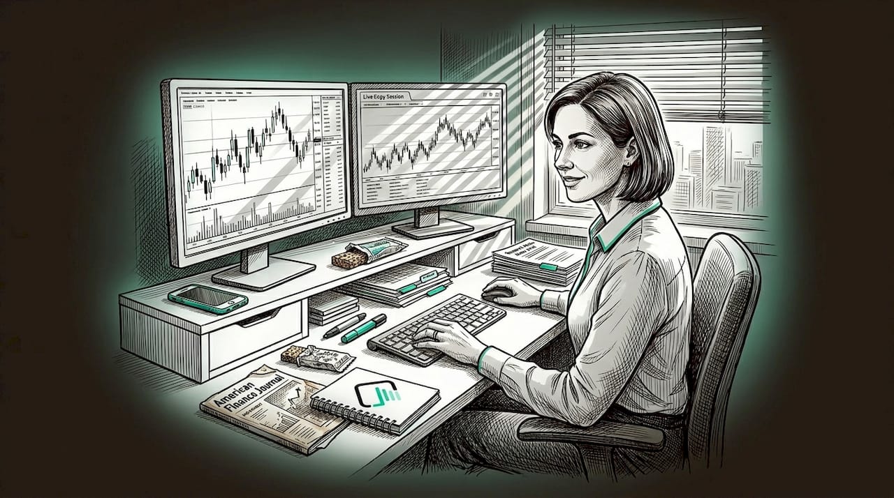 Woman copy trading at home office desk