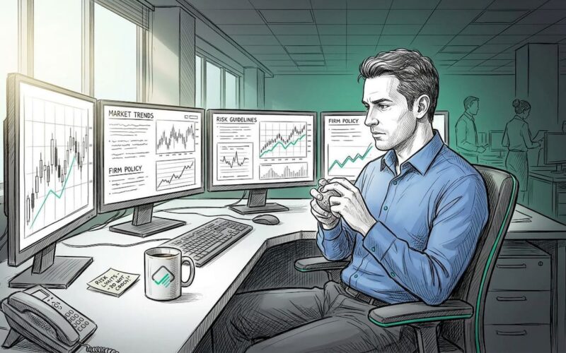 Trader focused on multiple trading charts