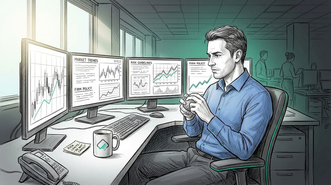 Trader focused on multiple trading charts