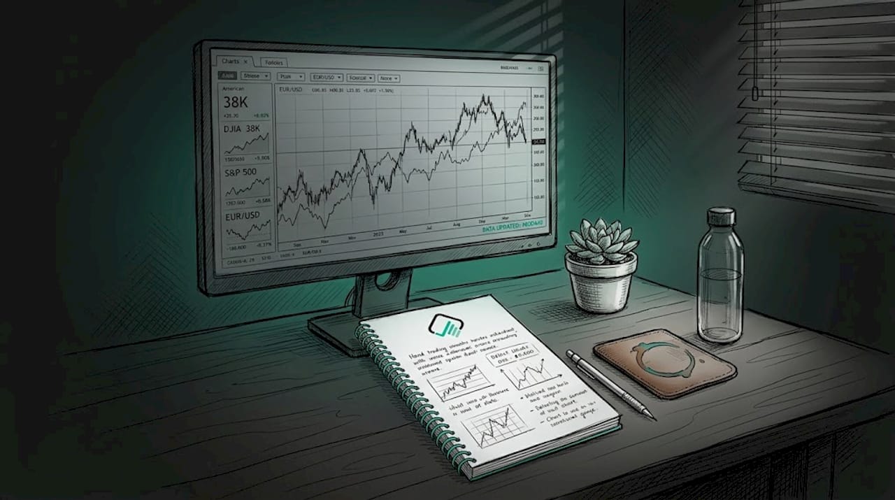 Man reviewing trading workflow at home desk