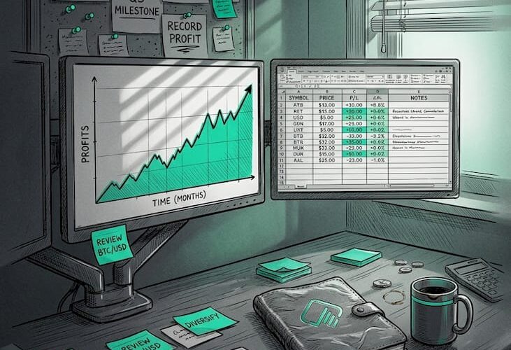 Trader reviewing account scaling on computer