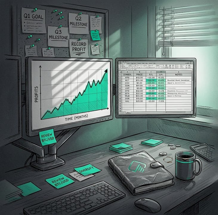 Trader reviewing account scaling on computer