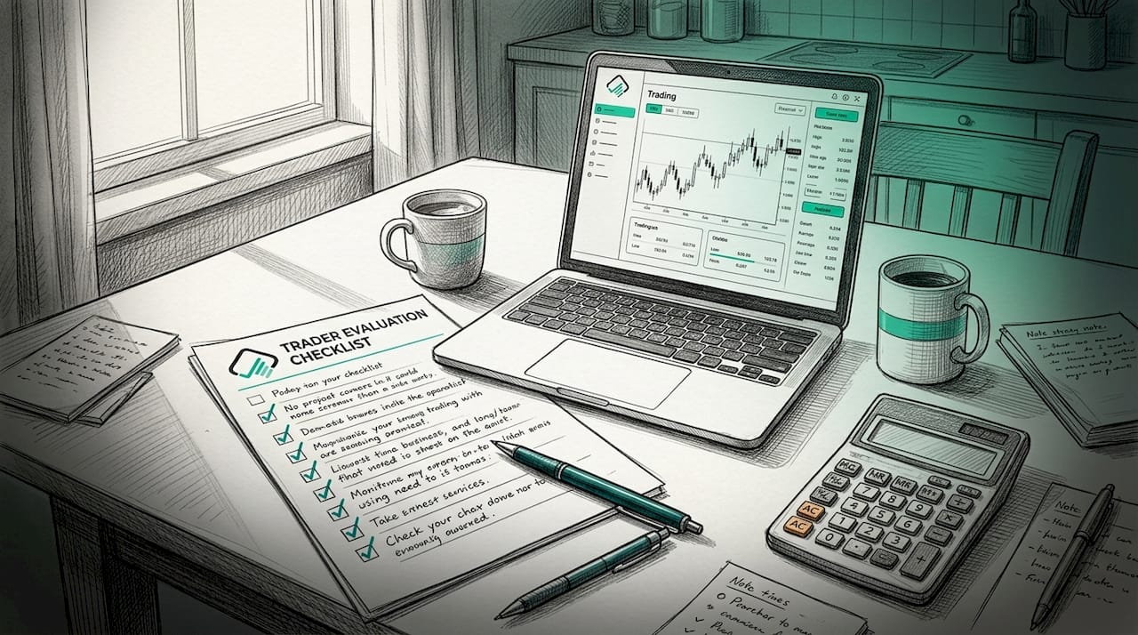 Trader filling out evaluation checklist at kitchen table