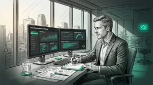 Trader reviewing risk rules in office
