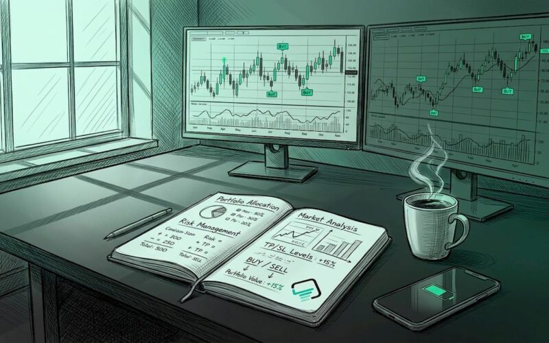 Trader analyzing prop account at home desk