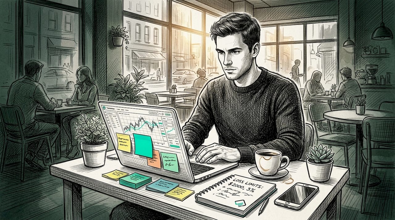 Retail trader at home trading workstation